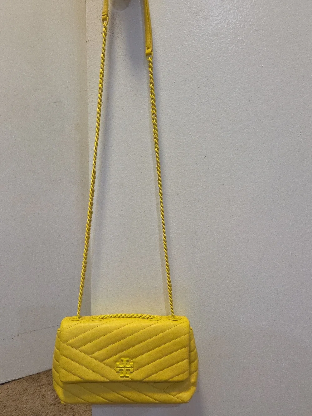 TORY BURCH Kira Chevron Yellow Quilted Napa Leather Crossbody Shoulder Bag